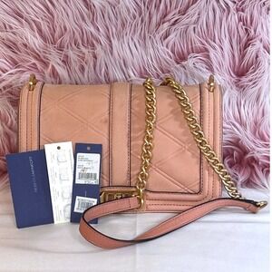 Rebecca Minkoff Love Crossbody Bag Dusty Peach Nubuck Leather Gold Hardware